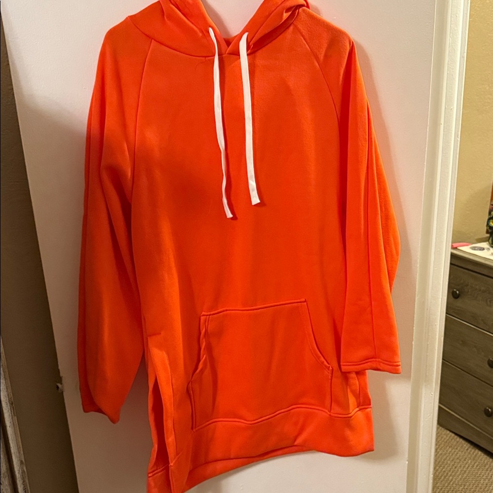 Bright Orange Hoodie with White Drawstrings